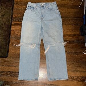 Abercrombie & Fitch Light Blue Ripped Straight Leg Jeans